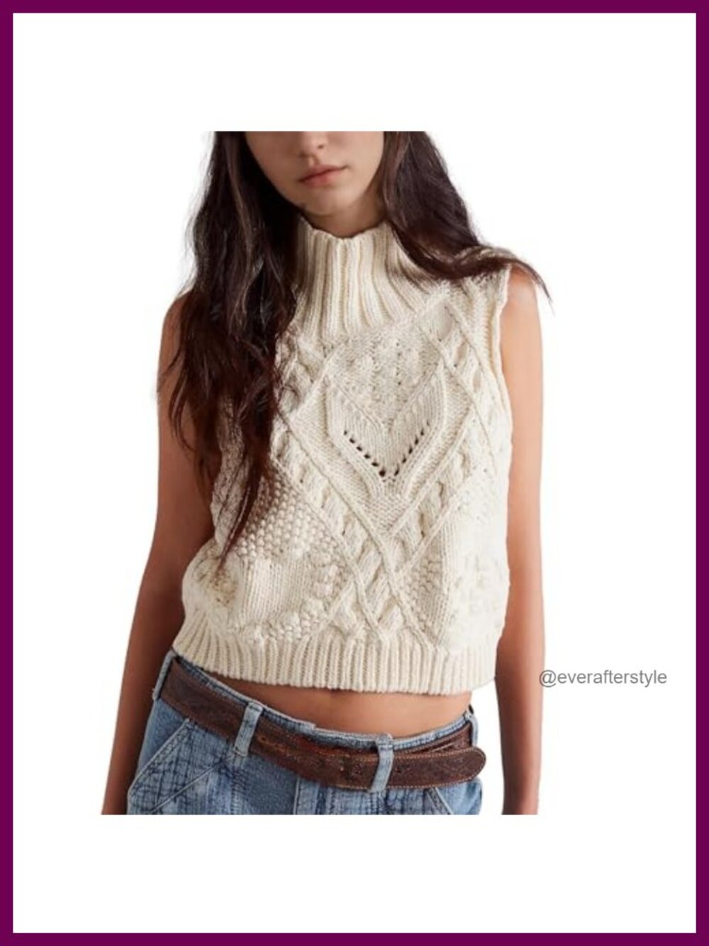 Women's Crochet Sleeveless Turtleneck Sweater Vest
